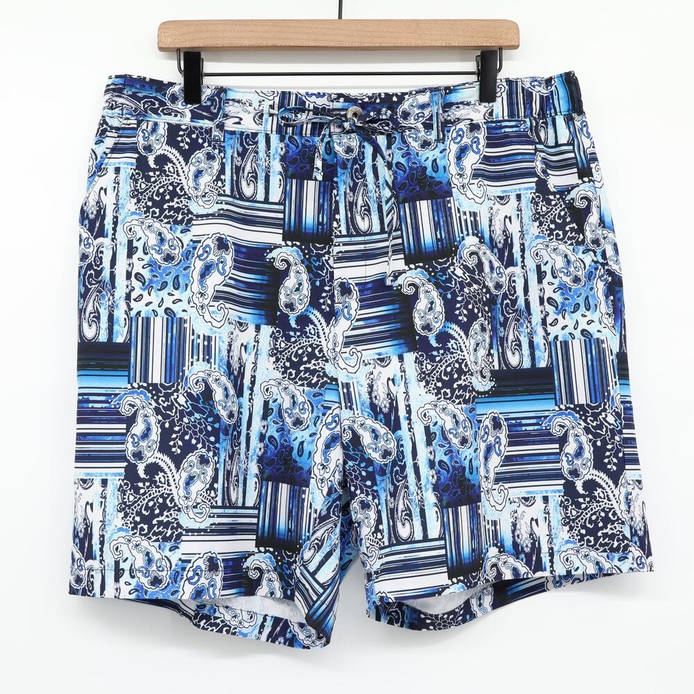 Robert Graham Men's Swim Board Shorts Blue Paisley Stretch Shorts Sz 36